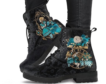 Combat Boots - Alice in Wonderland Gifts #101 Green Series | Birthday Gifts, Gift Idea, Women's Boots, Custom Shoes, Aesthetic, Cute, Kawaii