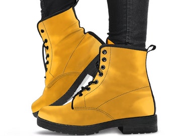 Combat Boots - Yellow | Boho Shoes, Handmade Lace Up Boots, Vegan Leather Lace Up Boots Women