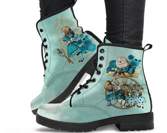 Combat Boots - Alice in Wonderland Gifts #103 Green Series | Birthday Gifts, Gift Idea, Women's Boots, Custom Shoes, Aesthetic, Cute, Kawaii