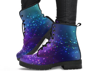 Combat Boots - Colorful Bokeh Rainbow Stars | Custom Shoes, Women's Boots, Vegan Shoes, Vegan Leather, Hippie Boots, 90s Boots, 2000s Boots