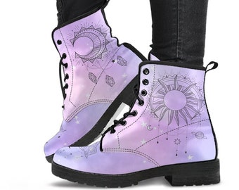 Botas de combate de moda - Arte esotérico n.° 104 / Zapatos unisex personalizados, botas de cuero vegano para mujer, botas para mujer, botas para hombre, zapatos estéticos