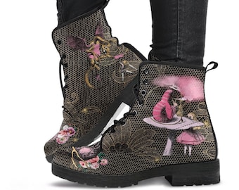 Alice in Wonderland Combat Boots #101 Pink Series | Birthday Gifts, Gift Idea, Women's Boots, Custom Shoes, Aesthetic Shoes