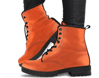 Combat Boots - Orange | Vegan Leather Lace Up Boots Women, Handmade Lace Up Boots, Women's Boots, Aesthetic Shoes, Sorority