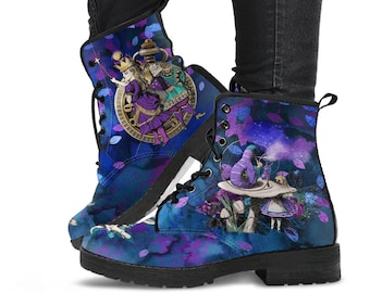 Combat Boots - Alice in Wonderland Gifts #22 Purple Series | Purple Boots for Women, Handmade Lace Up Boots, Women's Boots, Custom Shoes