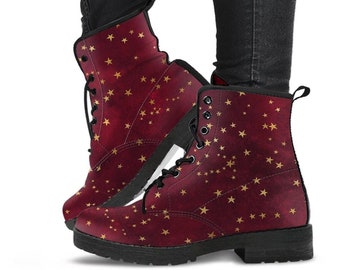 Combat Boots - Rugged Look Distressed Red Galaxy #101 | Custom Shoes, Hippie Boots, Lace Up Boots, 90s Boots, Red Boots, Red Shoes