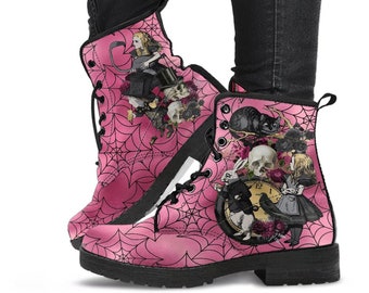 Alice in Wonderland Pink Combat Boots - Mad Hatter Tea Party  display picture 1