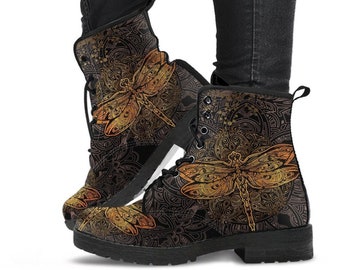 Combat Boots - Dragonfly | Vegan Leather Lace Up Boots Women, Women's Boots, Men's Boots 9.5, Custom Shoes