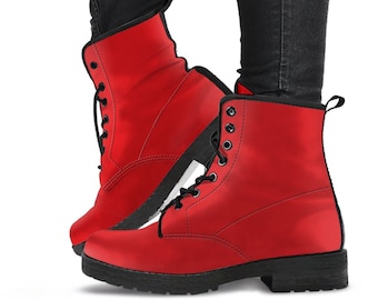 Combat Boots - Red | Red Combat Boots, Goth Boots, Handmade Lace Up Boots, Vegan Leather Lace Up Boots, Custom Boots for Women