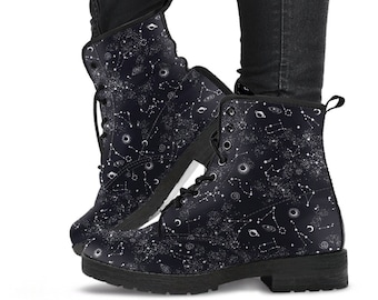 Combat Boots - Galaxy | Boho Shoes, Women's Boots, Vegan Leather Lace Up Boots Women, Handmade Lace Up Boots, Women's Boots, Custom Shoes