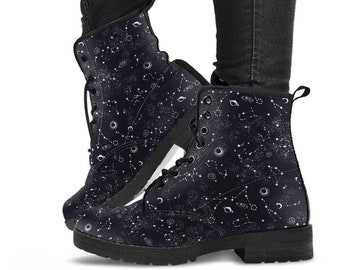 Combat Boots - Galaxy | Boho Shoes, Women's Boots, Vegan Leather Lace Up Boots Women, Handmade Lace Up Boots, Women's Boots, Custom Shoes