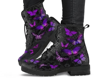 Kampfstiefel - Butterfly Schuhe #103 Lila | Schuhe nach Maß, Damenstiefel, ästhetische Schuhe, Boho-Schuhe, Vintage-Stil Schuhe, Schwesternschaft Schuhe