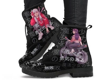 Anime Boots #7 - Black Combat Boots | Anime Custom Shoes, Vegan Leather Lace Up Boots, Handmade Boots, Women's Boots, Anime Shoes