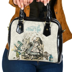 Schultertasche - Alice im Wunderland Geschenke #101 Vintage Serie | Geschenkideen, Umhängetasche aus veganem Leder, Umhängetasche für Frauen