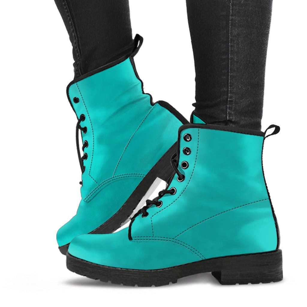Combat Boots - Turquoise | Boho Shoes, Handmade Lace Up Boots, Vegan Leather Lace Up Boots Women, Aesthetic Shoes, Sorority Cute Shoes