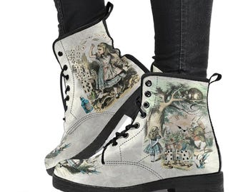 Combat Boots - Alice in Wonderland Boots #101 Vintage Series (NEW) | Birthday Gifts, Gift Idea, Women's Boots, Handmade Lace Up Boots