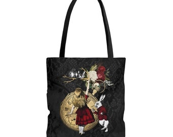 Premium Polyester Tote Bag - Alice in Wonderland Gifts #33 Red Series, Different Designs on Each Side | Aesthetic & Cute Tote Bag