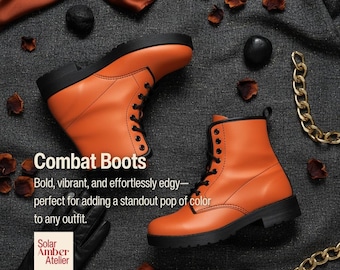 Springstiefel - Orange | Vegan Leder Schnürstiefel Damen, Handgefertigte Schnürstiefel, Damenstiefel, Ästhetische Schuhe, Sorority