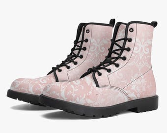 Springerstiefel - Grunge Pink #102a | Unisex Erwachsene Schuhe, Vegan Leder Handgefertigte Schnürstiefel, Benutzerdefinierte Schuhe Boho, Vintage Stil, Geschenkidee