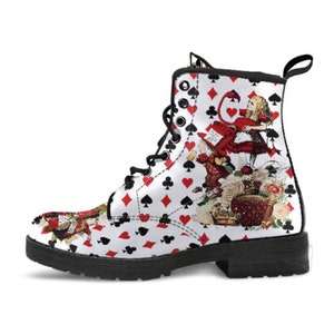 Combat Boots - Alice in Wonderland Gifts #112 Red Series, Birthday Gifts, Gift Idea, Women's Boots, Custom Shoes Boho, Aesthetic Shoes