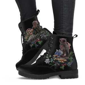Combat Boots - Steampunk Inspired Design #12 Black | Women's Black Hipster Boots, Handmade Lace Up Boots, Custom Shoes, Women's Boots