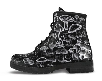 Combat Boots - Mushroom Boots #108 | Mushroom Gift, Birthday Gift Idea, Vegan Leather Lace Up Boots, Custom Unisex Adult Shoes, Gift for Her
