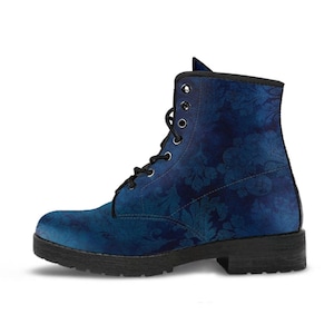 Botas de combate - Azul Grunge #102 / Zapatos unisex para adultos, Botas de cuero vegano hechas a mano con cordones, Zapatos personalizados estilo boho, estilo vintage, Idea de regalo