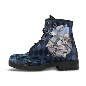 Gevechtslaarzen - Alice in Wonderland Gifts #102 Blue Series | Verjaardagscadeaus, cadeau-idee, dameslaarzen, handgemaakte veterlaarzen, op maat gemaakte schoenen
