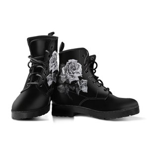 Combat Boots - Vintage Roses in Black & White | Women's Black Hipster ...