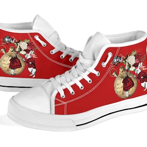 Zapatillas altas - Alicia en el país de las maravillas Regalos #32 Serie roja / Regalos de cumpleaños, Idea de regalo, Zapatillas personalizadas Mujeres, Zapatillas de mujer personalizadas
