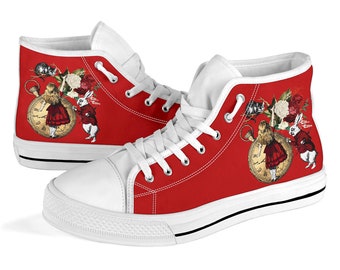 High Top Sneakers - Alice in Wonderland Gifts #32 Red Series | Birthday Gifts, Gift Idea, Custom Sneakers Women, Custom Women's Sneakers