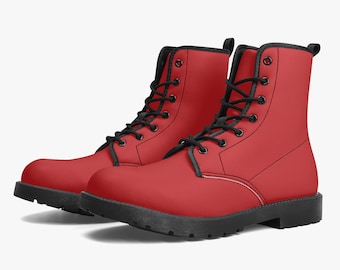 Combat Boots - Red | Red Combat Boots, Goth Boots, Handmade Lace Up Boots, Vegan Leather Lace Up Boots, Custom Boots for Women