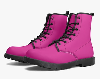 Gevechtslaarzen - Roze | Roze platte laarzen, handgemaakte veganistische leren veterlaarzen voor dames, dameslaarzen, schoenen op maat, schattige schoenen, kawaii