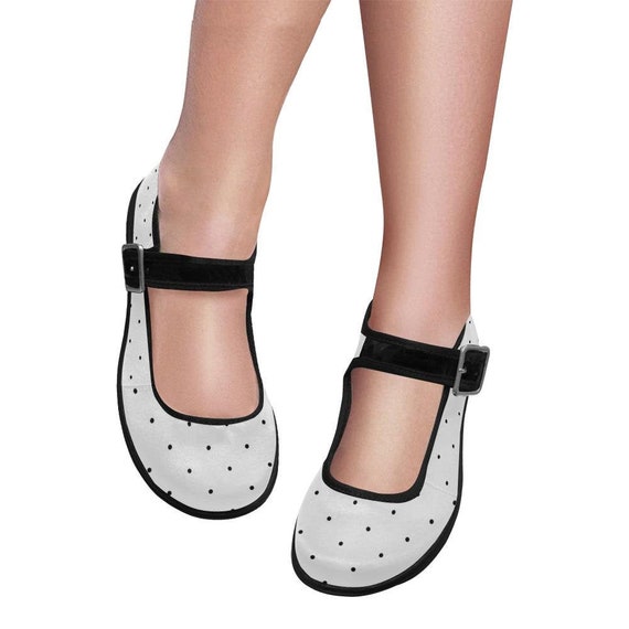 Mary Jane Shoes Classic Black & White Polka Dots Low Heels | Etsy