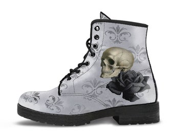 Combat Boots - Goth Shoes #105 Skulls, Grunge Style | Witch Shoes Lace Up Boots, Custom Shoes Boho, Goth Witch Boots, Witchy, Vintage