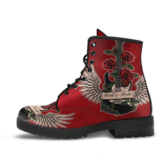 Combat Boots Electric Guitar 13 Distressed Red Custom Unisex Adult Shoes Vegan Leather Handmade Lace Up Classic Rock Music Gift Idea Etsy Canada
