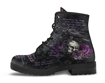 Combat Boots - Edgar Allan Poe Inspired #107 The Raven | Witch Shoes, Teacher's Day Gift, Custom Shoes Boho, Goth Witch Cute, Gothic Skull