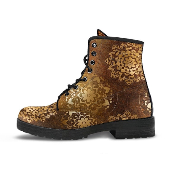Combat Boots Bruin Mandala Boots Bruine Veterlaarzen - Etsy België