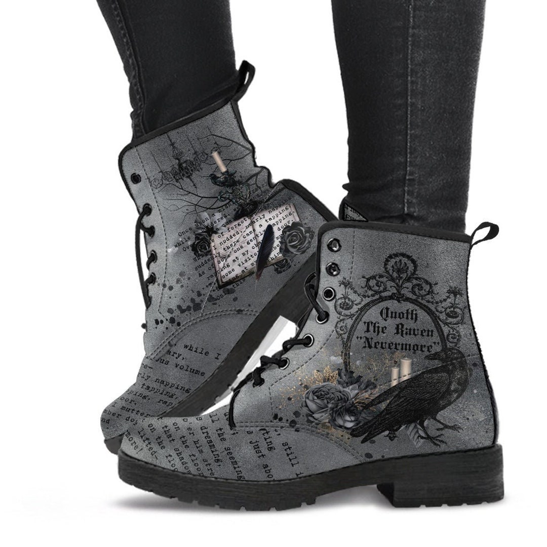 Combat Boots Edgar Allan Poe Inspired 103 the Raven Nevermore Vegan