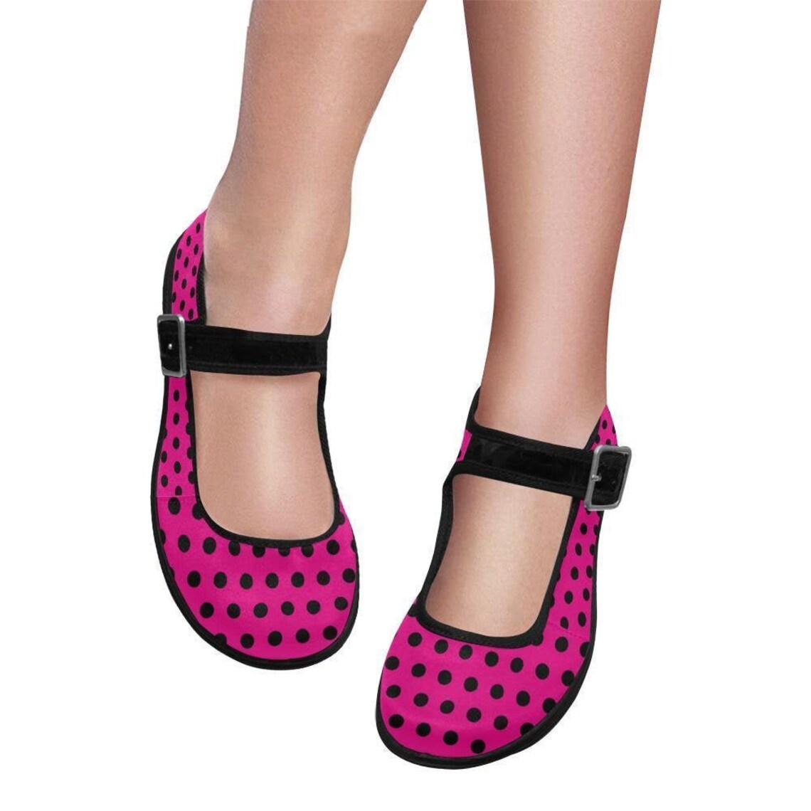Mary Jane Shoes Shocking Pink with Polka Dots Low Heels Etsy