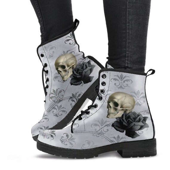 Combat Boots Goth Shoes 105 Skulls Grunge Style Witch Shoes Lace Up Boots Custom Shoes Boho Goth Witch Boots Witchy Vintage