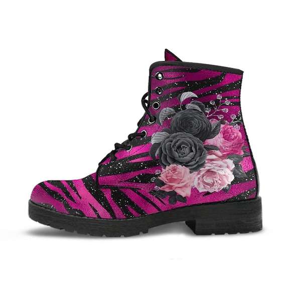 Combat Boots Beautiful Flowers #109 Pink Leopard Aesthetic