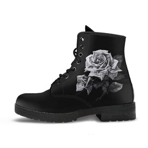 Combat Boots - Vintage Roses in Black & White | Women's Black Hipster ...