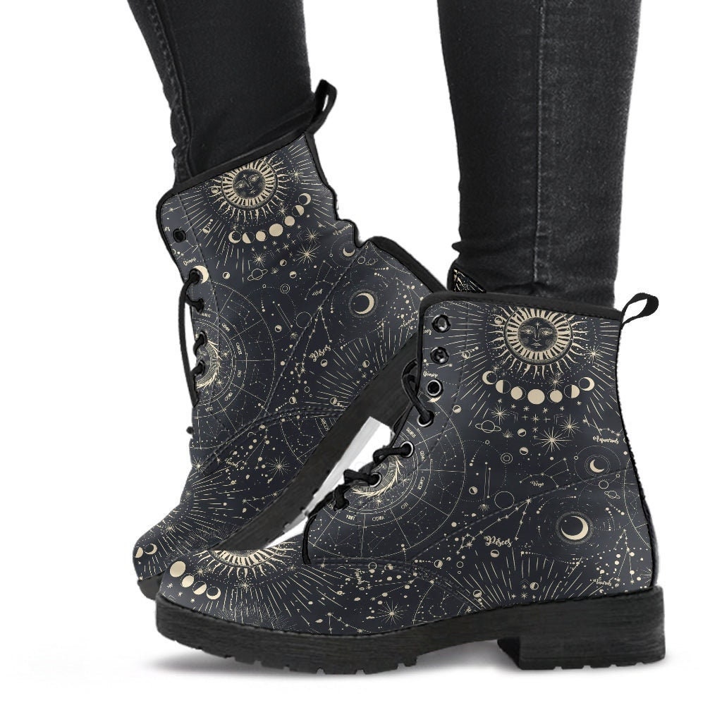 Combat Boots - Horoscope | Women's Boots, Vegan Leather Lace Up Boots Women, Handmade Lace Up Boots, Women's Boots, Custom Shoes, Boho Shoes