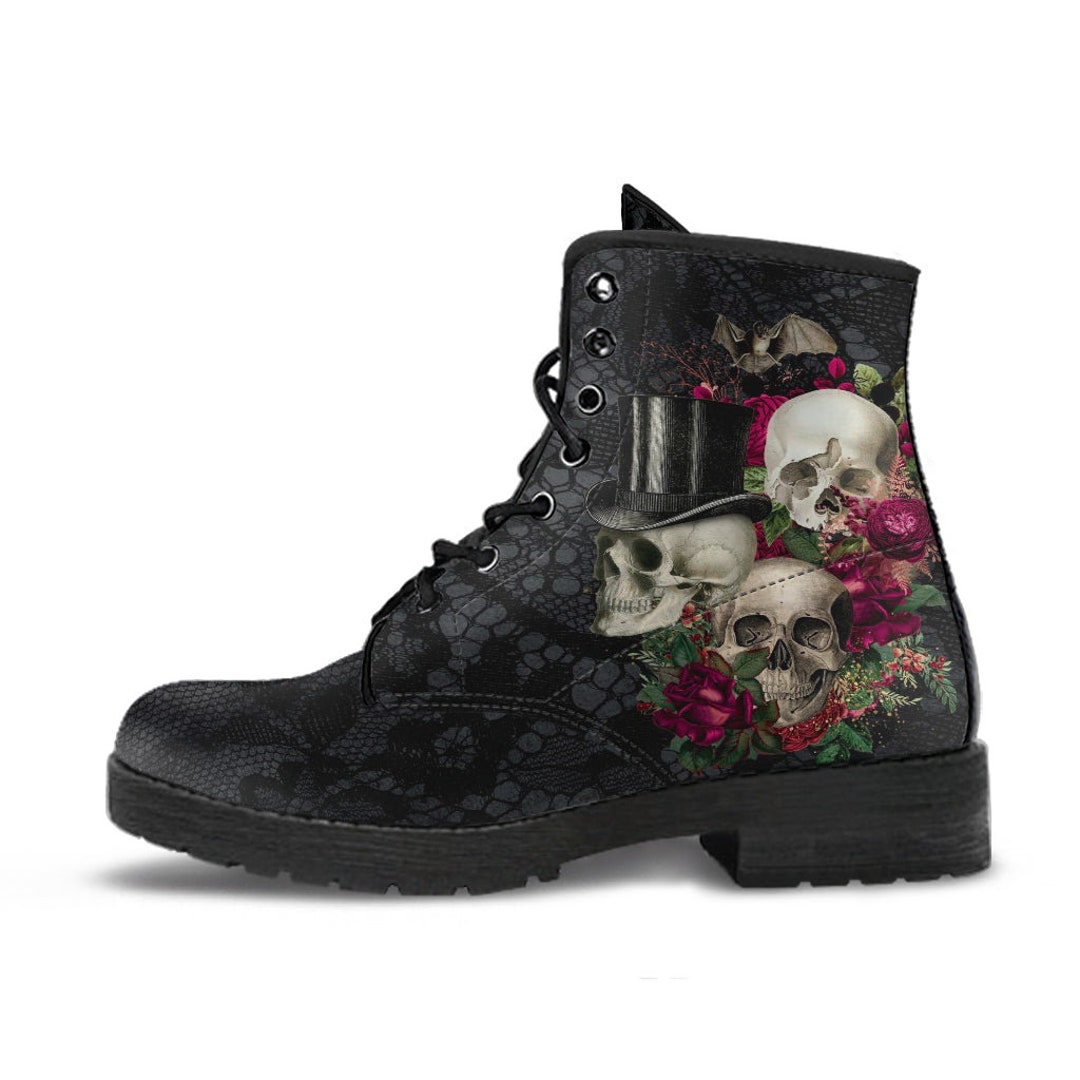 Botas de combate Zapatos góticos #106 Calaveras y rosas - Main Image
