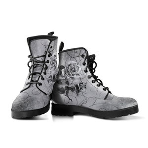 Combat Boots Vintage Style Black & White Roses Vegan - Etsy