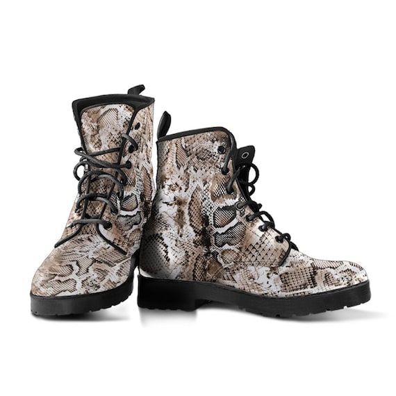 Botas de combate de moda Vintage Look afligido piel de serpiente