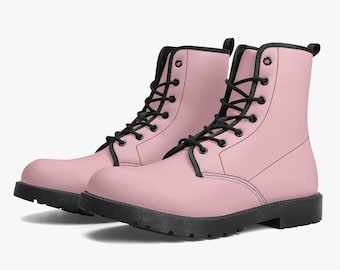 Combat Boots - Light Pink | Boho Custom Shoes, Handmade Lace Up Boots, Vegan Leather, Women's Cute Aesthetic Sorority Shoes