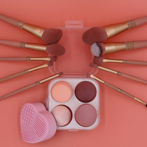 Goat Hair Makeup Brush Set | Makeup Sponge Set | Brush Cleaner | Travel Makeup Brush | Makeup Artist Tools | Cosmetic | Beauty Tool
