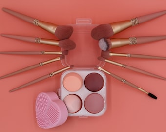 Goat Hair Makeup Brush Set | Makeup Sponge Set | Brush Cleaner | Travel Makeup Brush | Makeup Artist Tools | Cosmetic | Beauty Tool