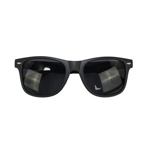 May include: Black plastic sunglasses with dark lenses.
